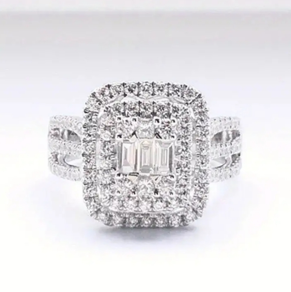 14k White Gold plated diamond ring
